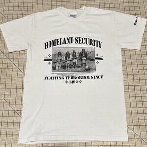 Vintage 90s Home Land Security, New Mexico T Shirt White Mens Sz Small Geronimo
